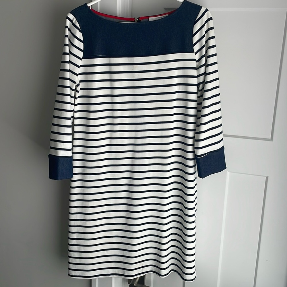 Zip back chambray and striped dress